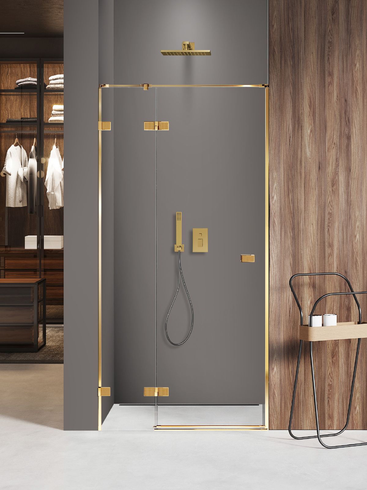 New Trendy Avexa Gold Shine XR sprchové dvere 90 cm výklopné zlatá lesklá/priehľadné sklo EXK-6738
