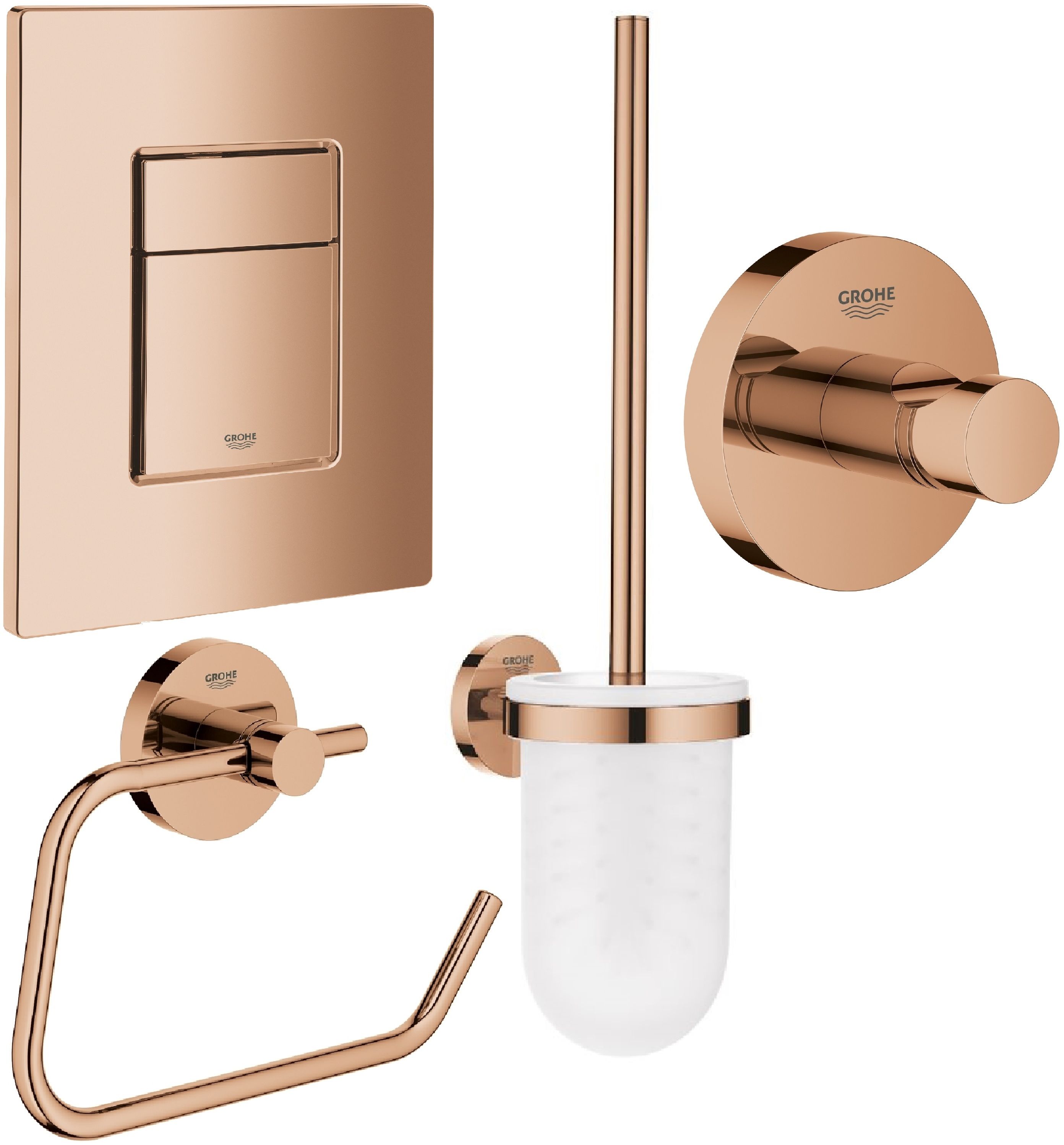 Súprava splachovacie tlačidlo Grohe Skate 38732DA0, toaletná kefa Grohe Essentials 40374DA1, 40689DA1, 40364DA1