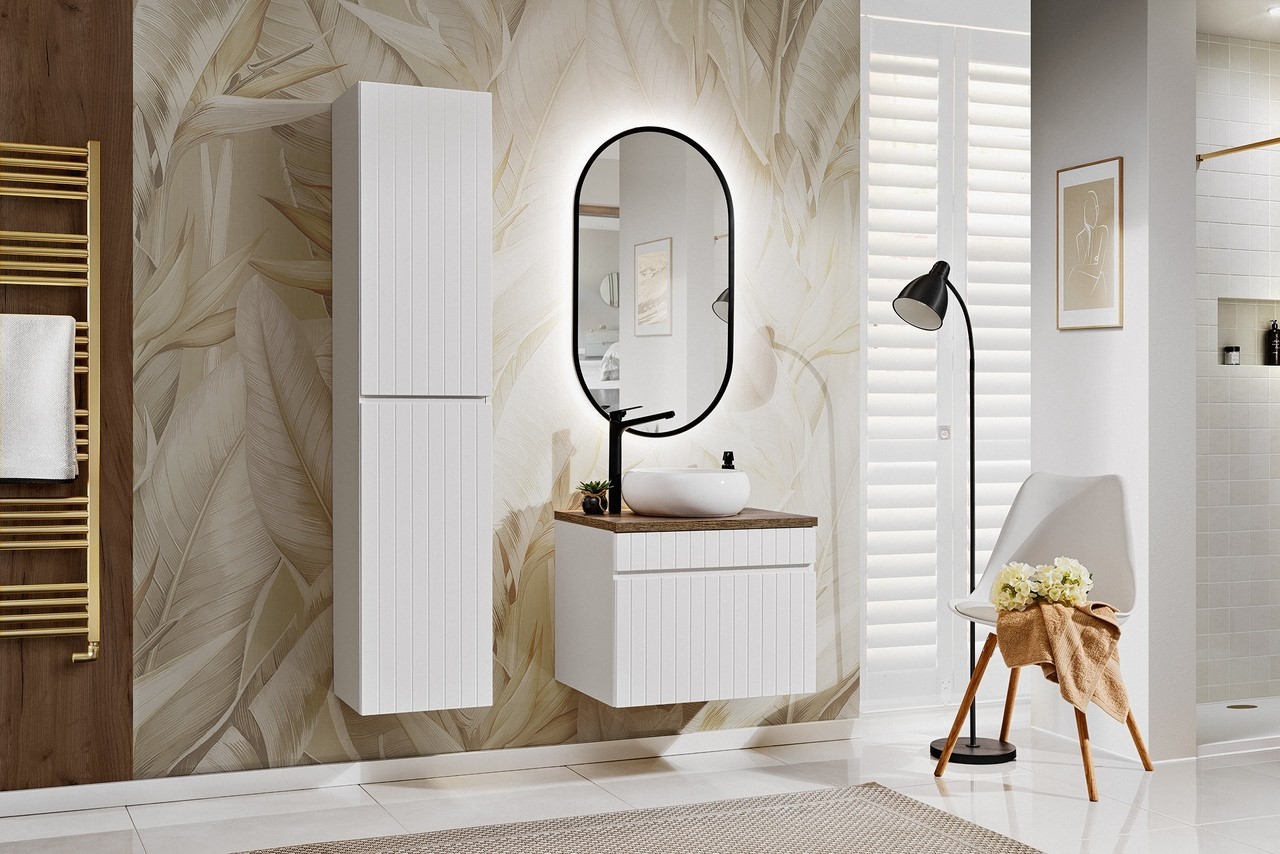Súprava zrkadlo Comad Apollo LUSTRO APOLLO BLACK, skrinka Comad Iconic White ICONIC WHITE 80-01-D-2D, ICONIC WHITE 82-60-D-1S, UN-WIKI-SW, SANTA FE OAK 89-060-A