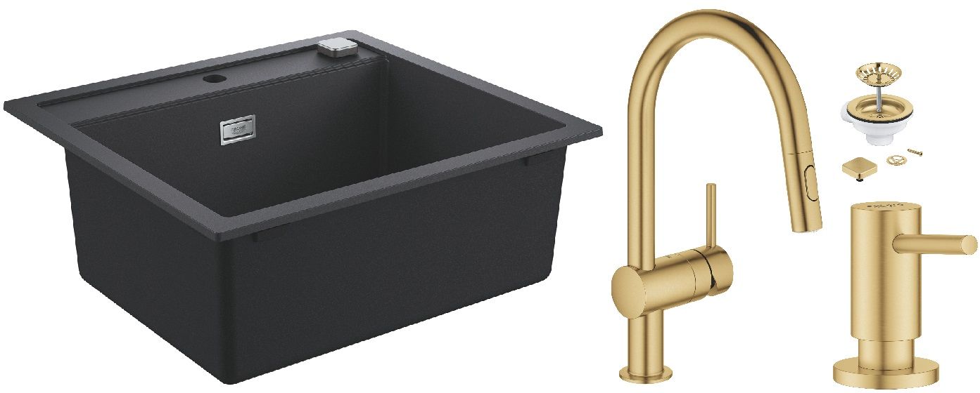 Súprava granitový drez Grohe K700 31651AP0, kuchynská batéria Grohe Minta 32321GN2, 40535GN0, 40400GN0