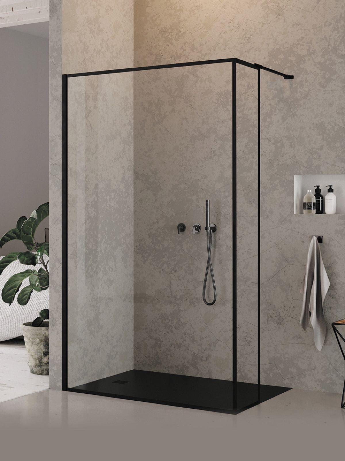 New Trendy New Modus Black stena sprchového kúta walk -in 140 cm čierna matný/sklo priehľadné EXK-5587