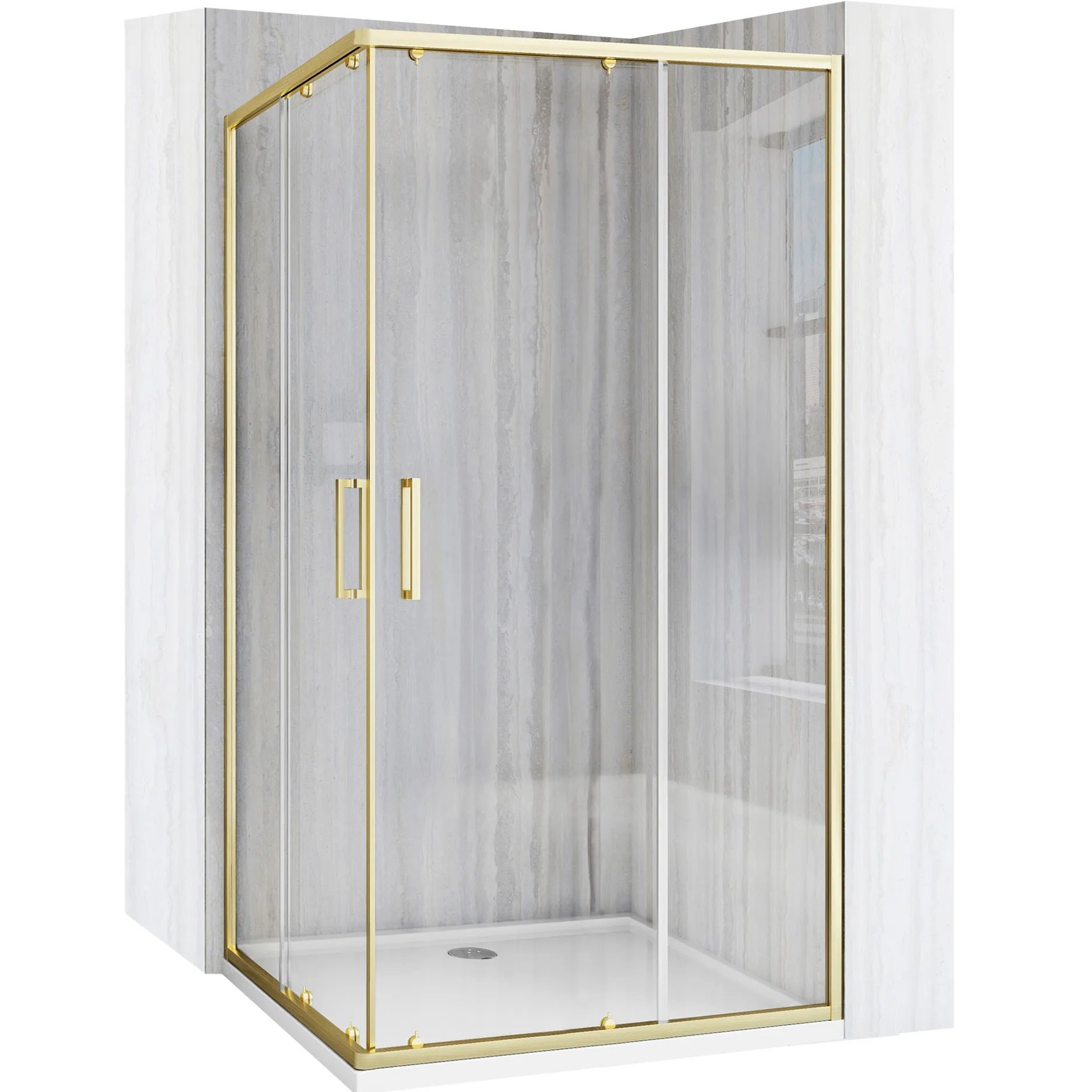 Rea City sprchovací kút 77.5x97.5 cm štvorcová zlatá brúsené/priehľadné sklo REA-K6449