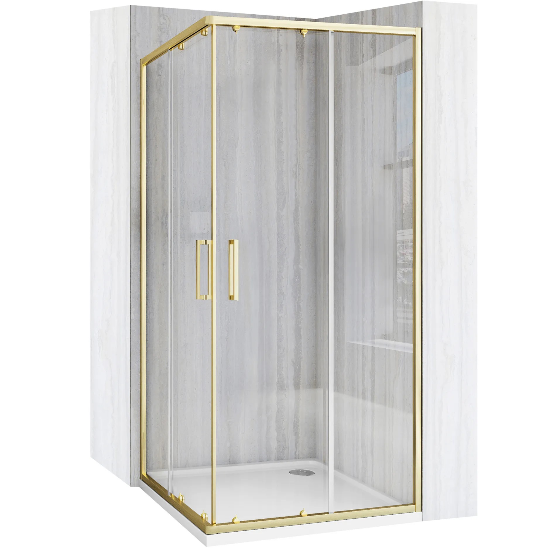 Rea City sprchovací kút 77.5x77.5 cm obdĺžniková zlatá brúsené/priehľadné sklo REA-K6444