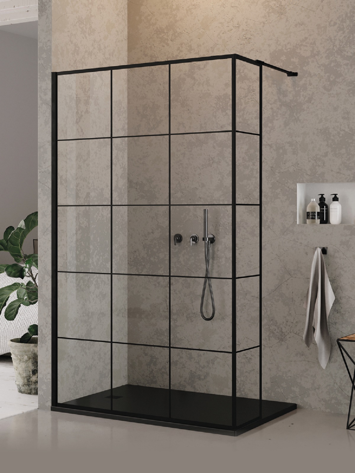New Trendy New Modus Black stena sprchového kúta walk -in 90 cm čierna matný/sklo priehľadné EXK-5574