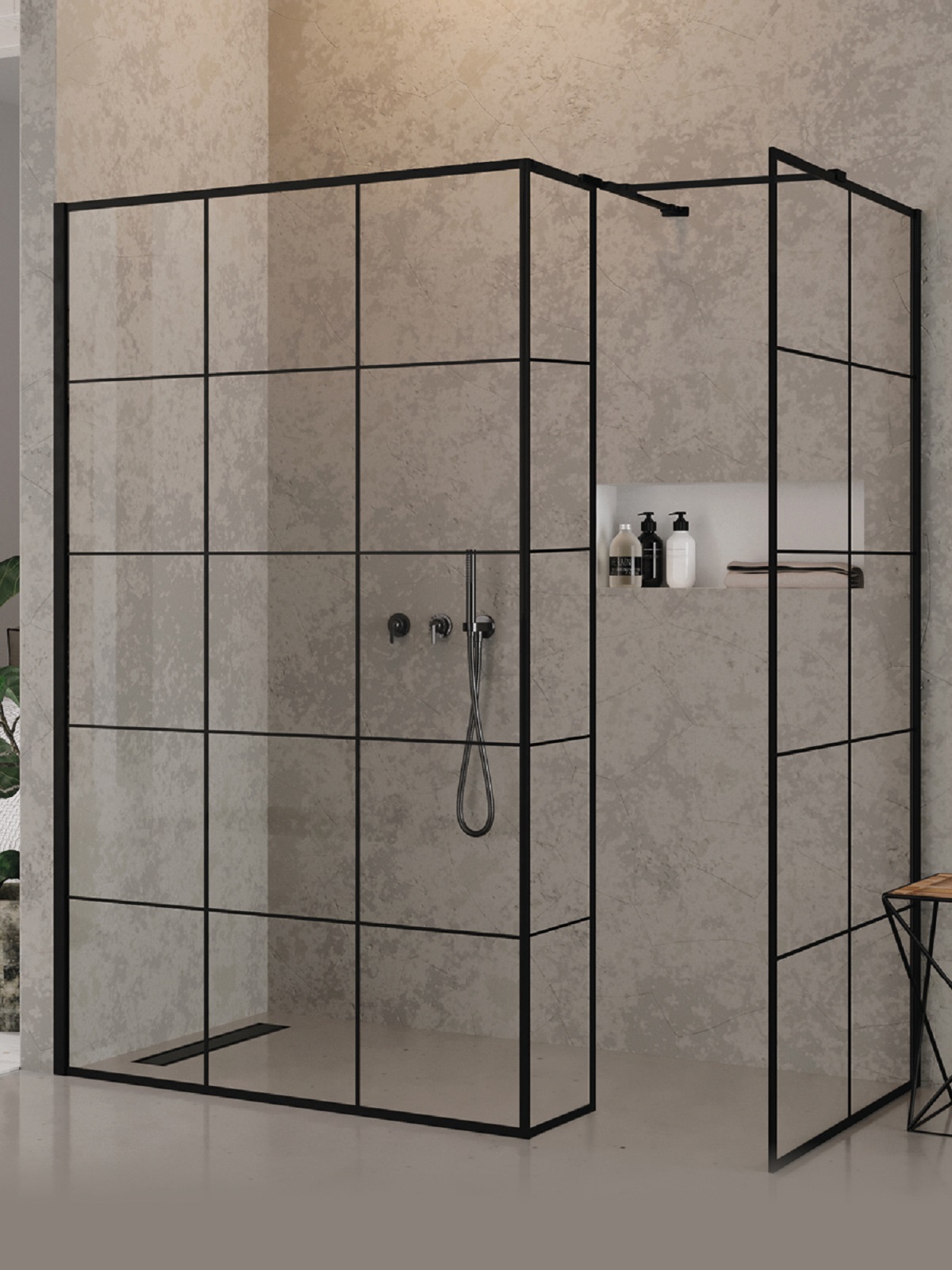 New Trendy New Modus Black stena sprchového kúta walk -in 80 cm čierna matný/vzorované sklo EXK-5617