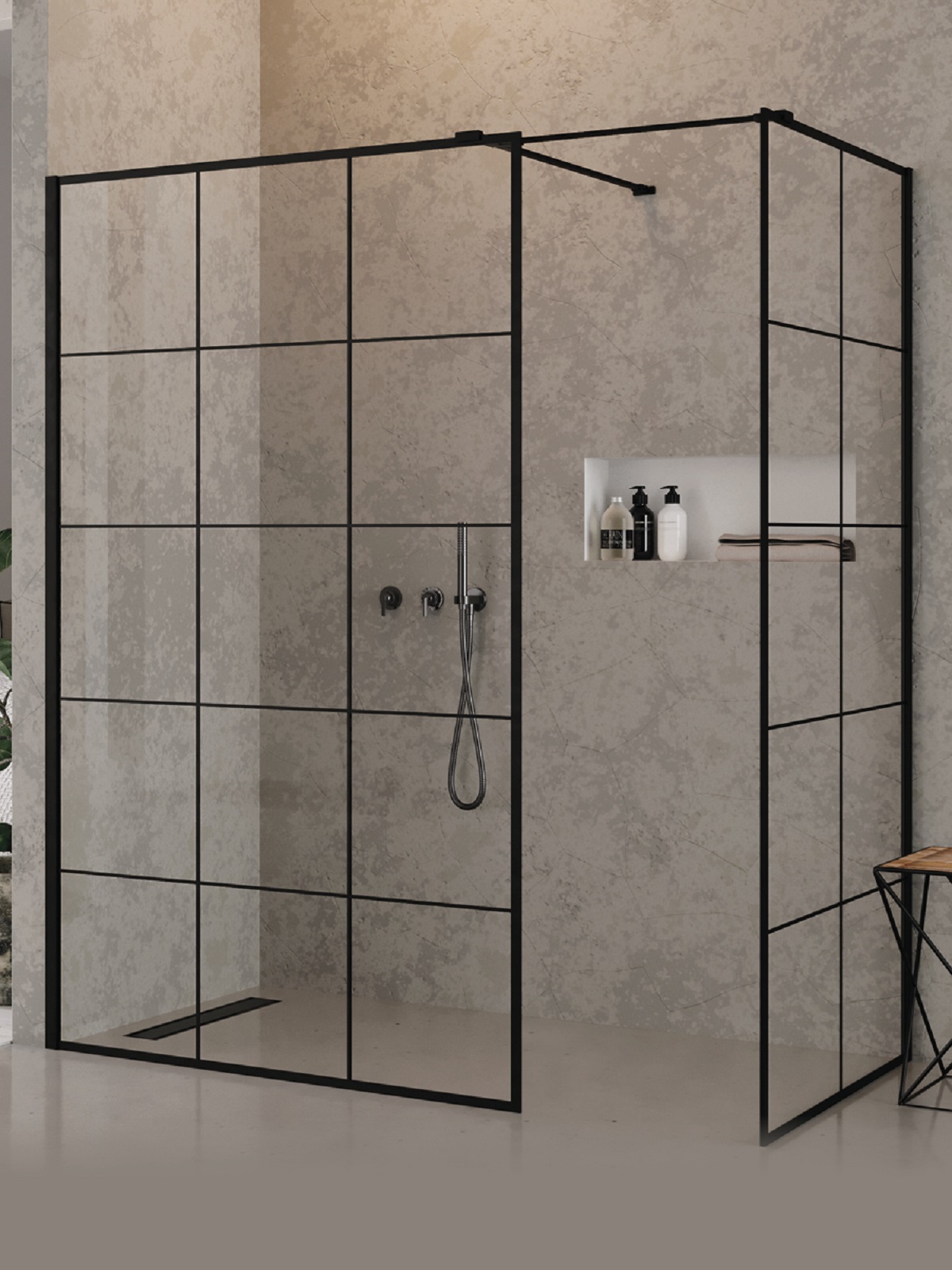 New Trendy New Modus Black sprchový kút walk-in 120x100 cm štvorcová čierna matné/vzorované sklo EXK-5642