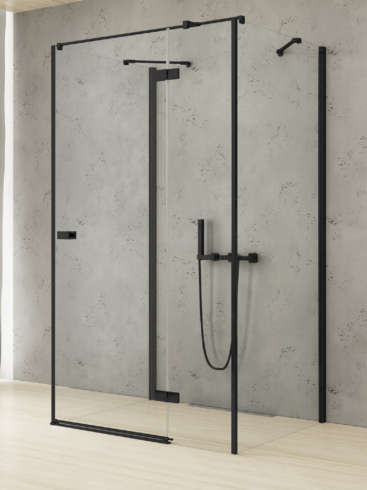 New Trendy Reflexa Black sprchovací kút 110x80 cm štvorcová čierna matné/priehľadné sklo EXK-5006