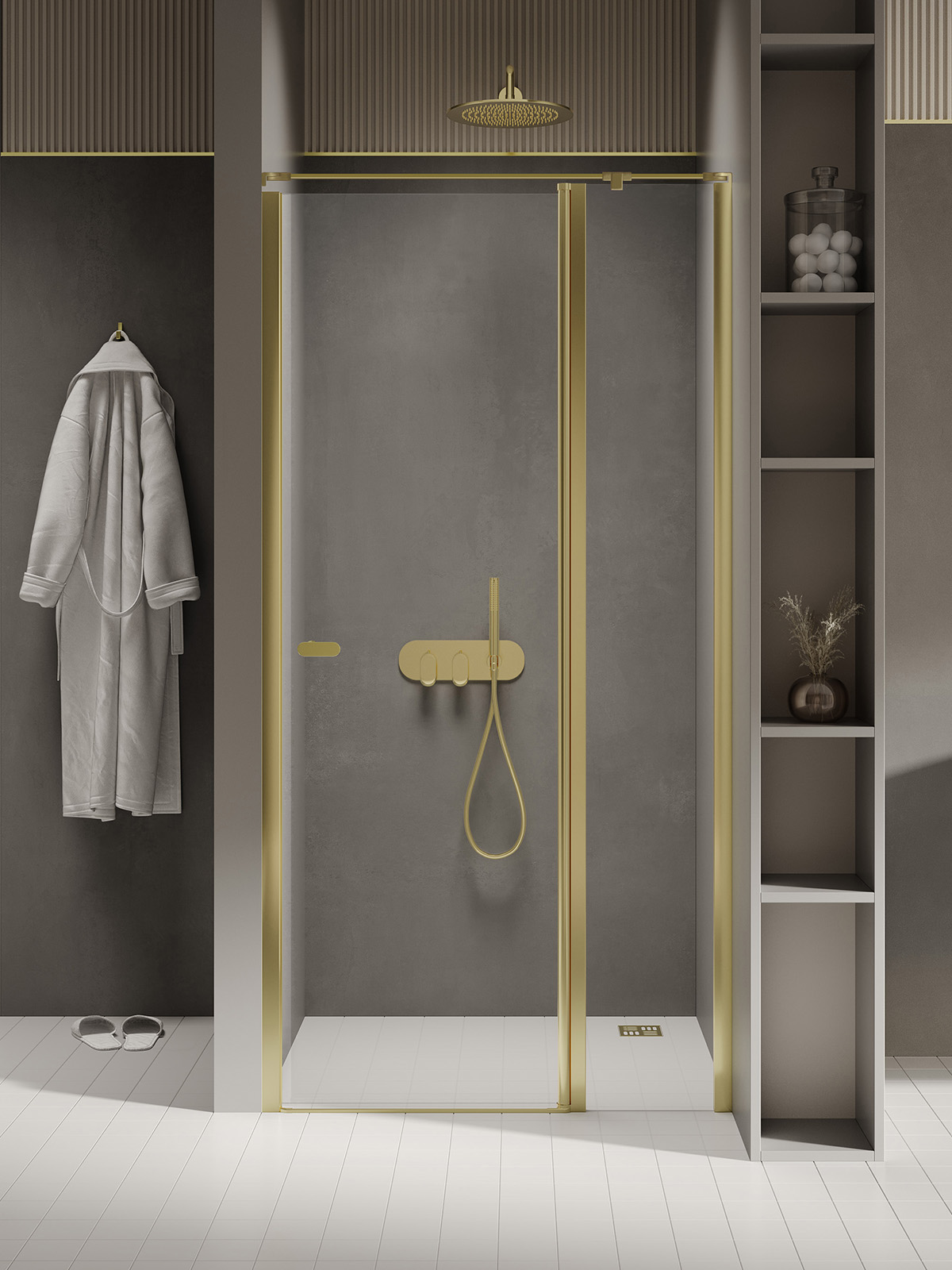 New Trendy New Soleo Light Gold sprchové dvere 90 cm výklopné zlatá lesklá/priehľadné sklo D-0482A-WK