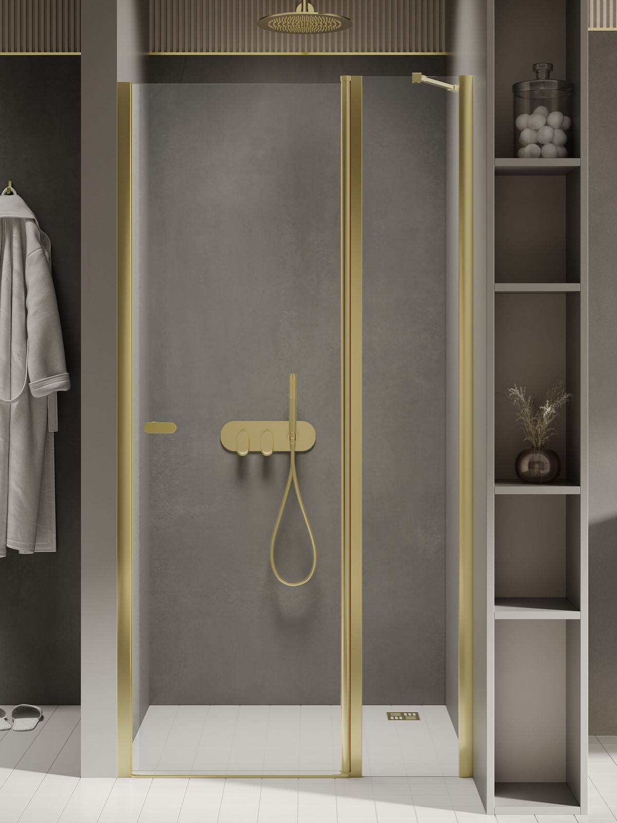 New Trendy New Soleo Light Gold sprchové dvere 110 cm výklopné zlatá lesklá/priehľadné sklo D-0484A