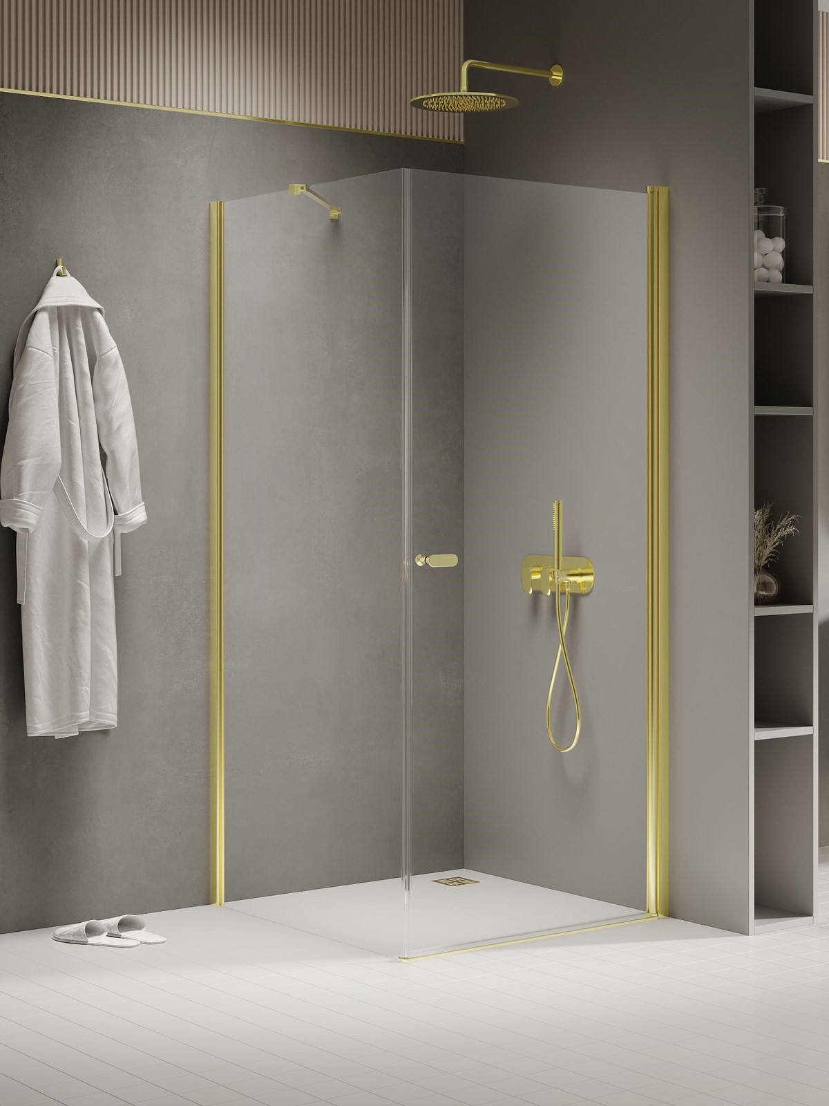 New Trendy New Soleo Light Gold sprchovací kút 90x90 cm obdĺžniková zlatá lesklé/priehľadné sklo K-1841