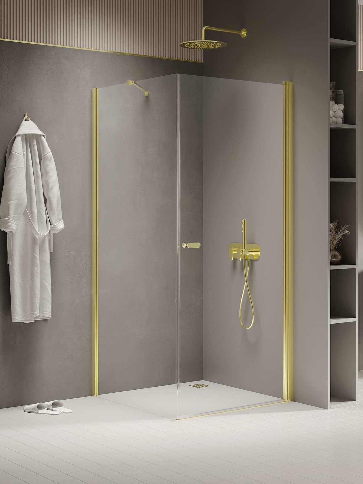 New Trendy New Soleo Light Gold sprchovací kút 90x80 cm štvorcová zlatá lesklé/priehľadné sklo K-1840