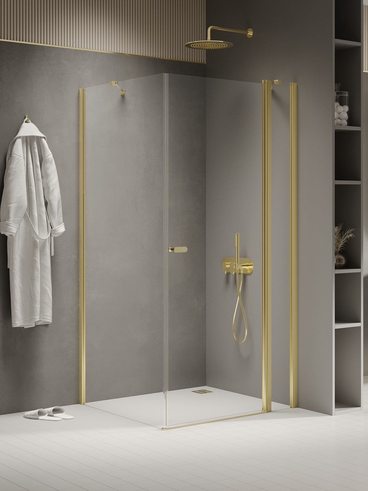 New Trendy New Soleo Light Gold sprchovací kút 90x70 cm štvorcová zlatá lesklé/priehľadné sklo K-1851