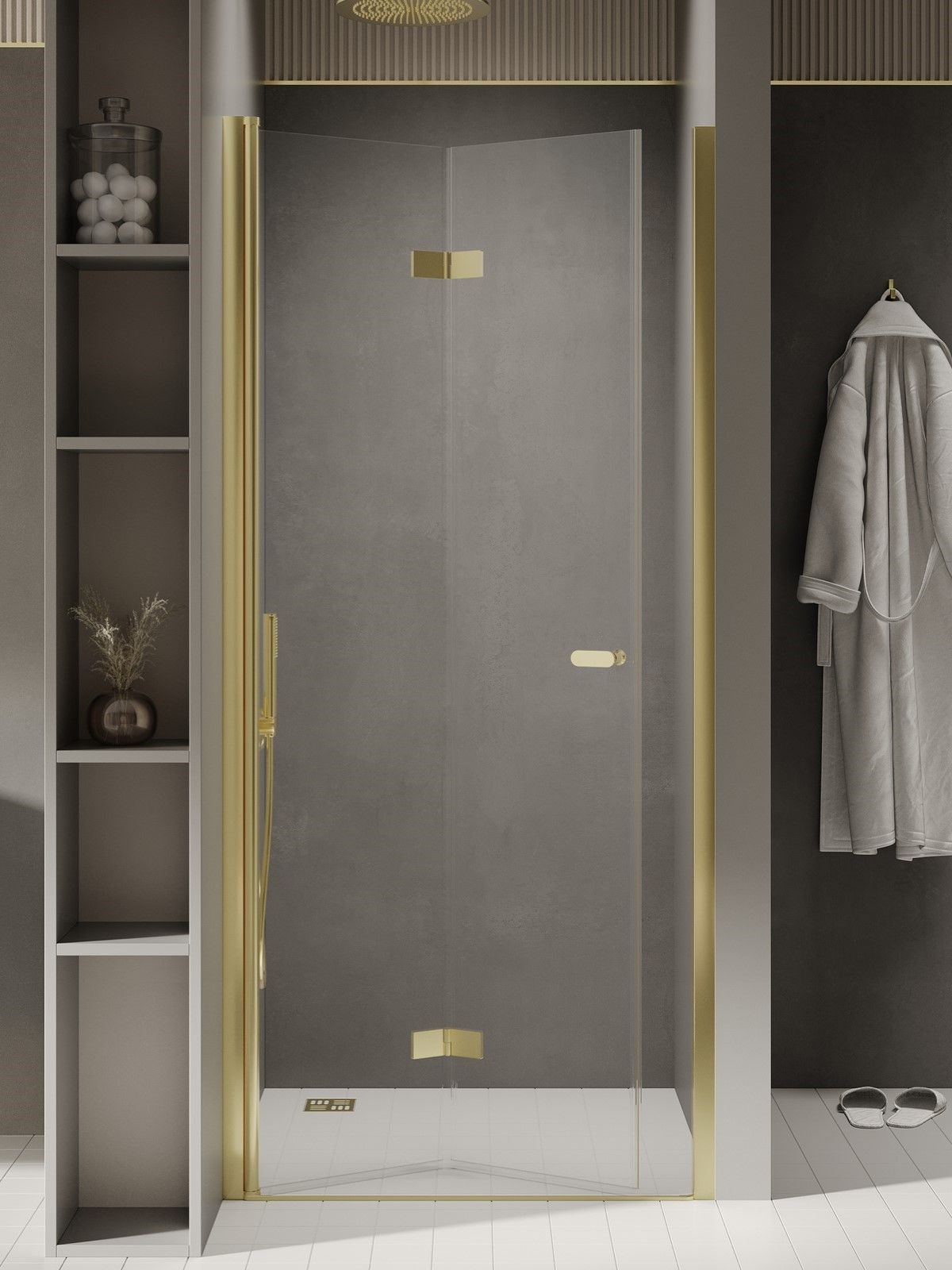 New Trendy New Soleo Light Gold sprchové dvere 90 cm skladané zlatá lesklá/priehľadné sklo D-0464A