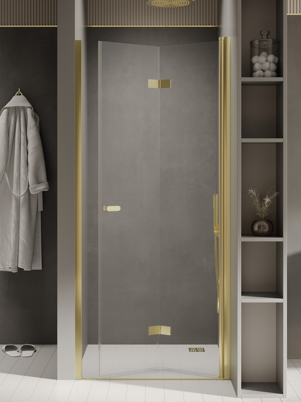 New Trendy New Soleo Light Gold sprchové dvere 80 cm skladané zlatá lesklá/priehľadné sklo D-0463A