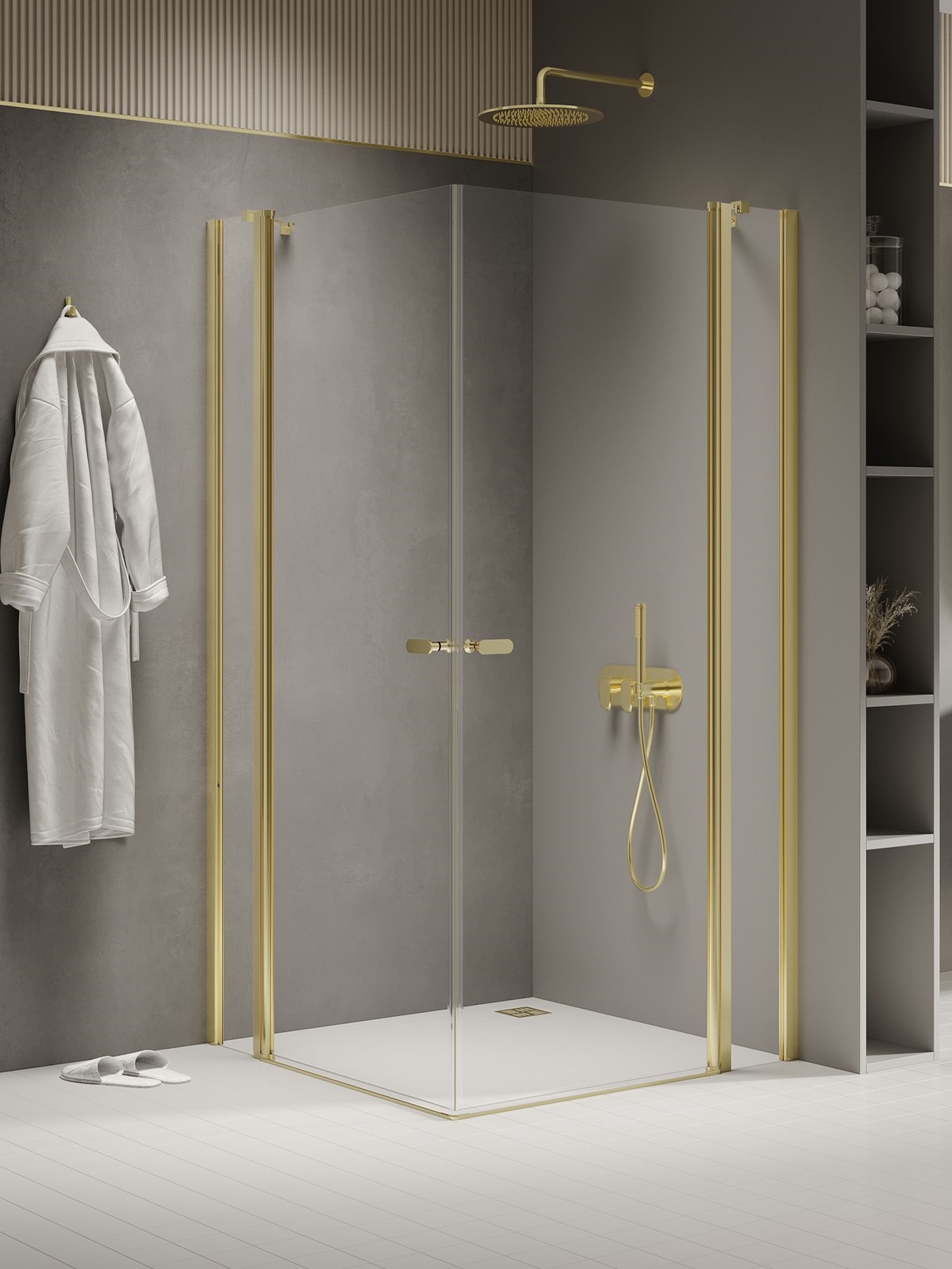 New Trendy New Soleo Light Gold sprchovací kút 100x90 cm štvorcová zlatá lesklé/priehľadné sklo K-1886