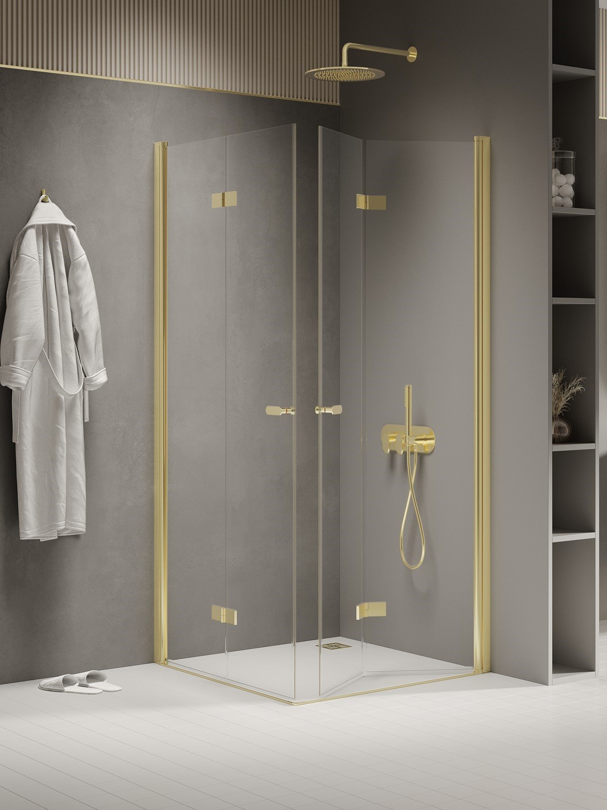 New Trendy New Soleo Light Gold sprchovací kút 90x70 cm štvorcová zlatá lesklé/priehľadné sklo K-1945