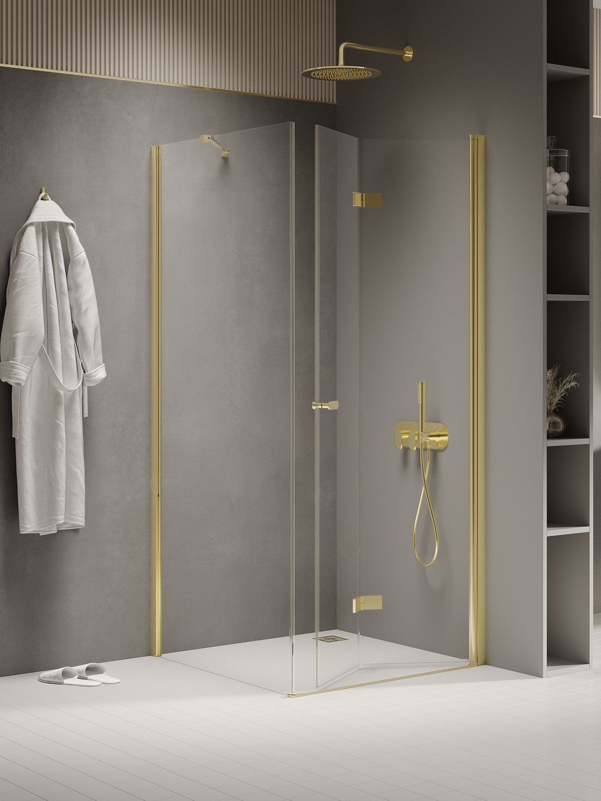 New Trendy New Soleo Light Gold sprchovací kút 100x90 cm štvorcová zlatá lesklé/priehľadné sklo K-1939