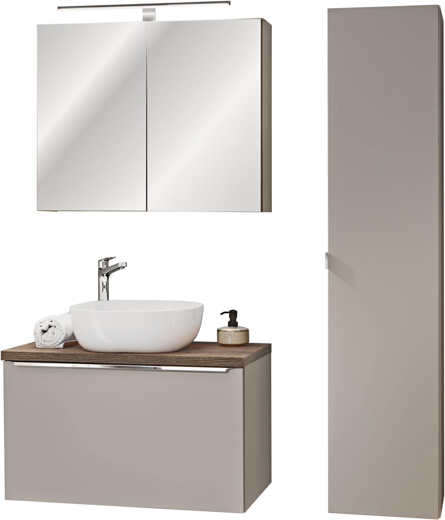 Súprava skrinka Comad Santa Fe Taupe SANTA FE TAUPE 82-80-B-2S, skrinka Comad Santa Fe Taupe SANTA FE TAUPE 80-01-B-1D2S, SANTA FE TAUPE 84-80-A-2D, UM-6252SMILE40DP, SANTAFEOAK89-080-A, VIENTO 870 LAMPA LED II