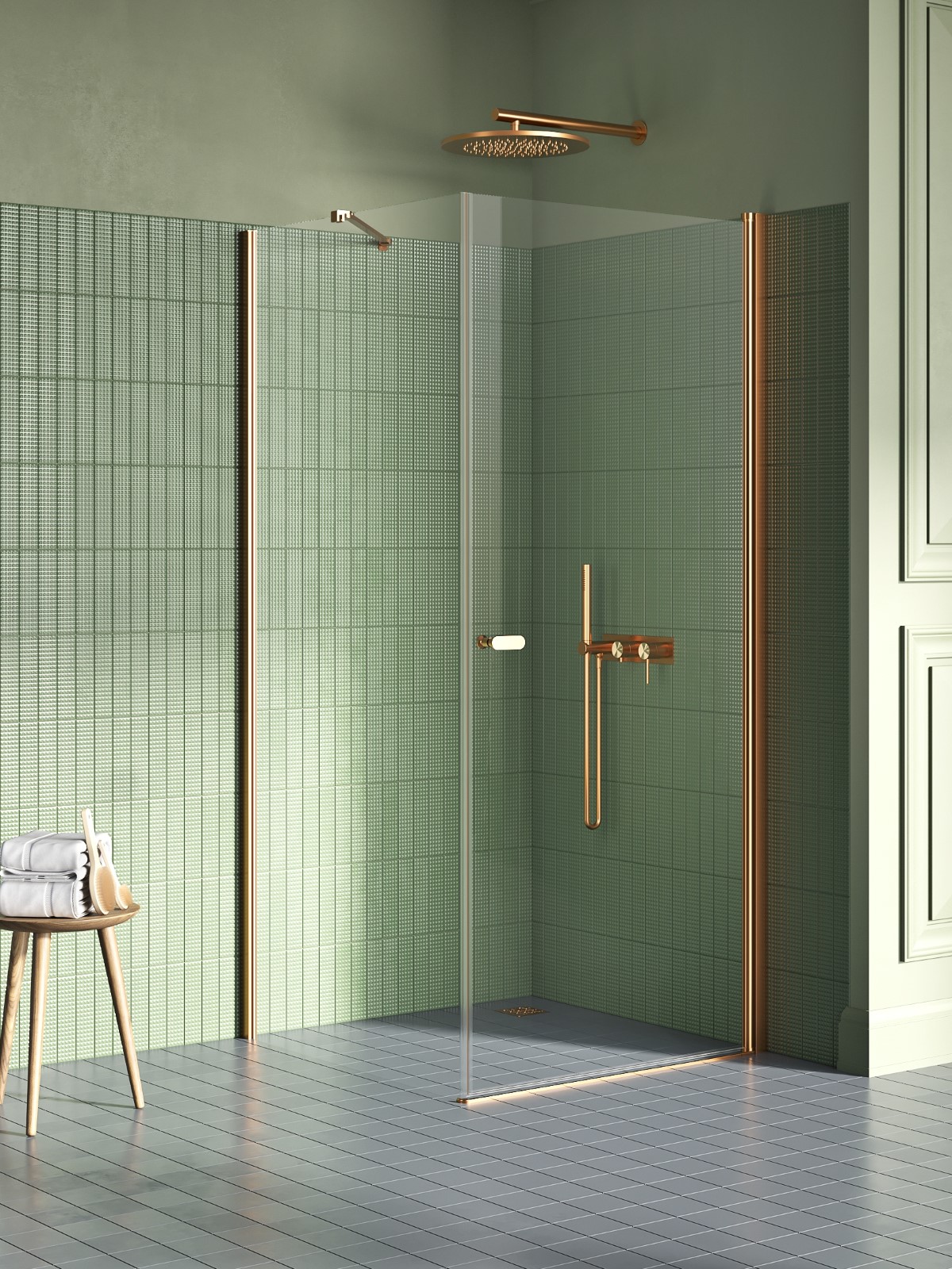 New Trendy New Soleo Copper Brushed sprchovací kút 100x90 cm štvorcová medená brúsené/priehľadné sklo K-2296