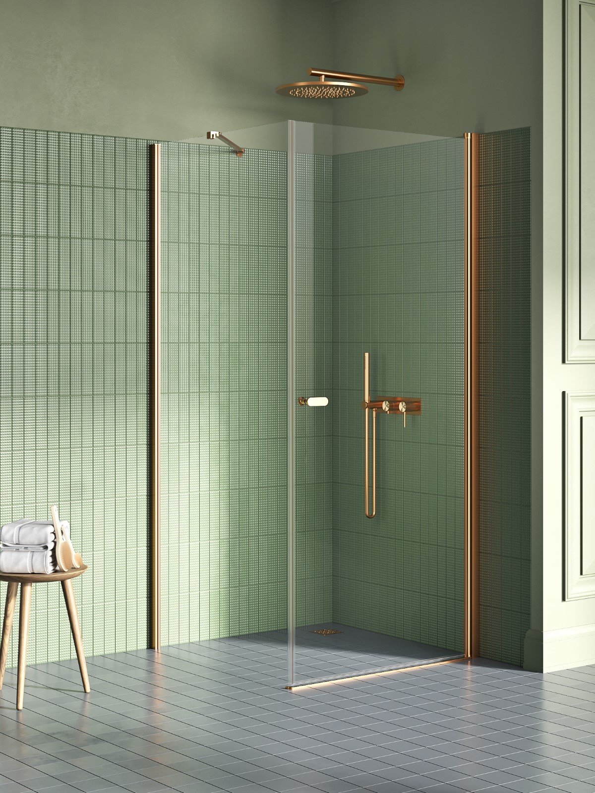 New Trendy New Soleo Copper Brushed sprchovací kút 70x70 cm obdĺžniková medená brúsené/priehľadné sklo K-2281