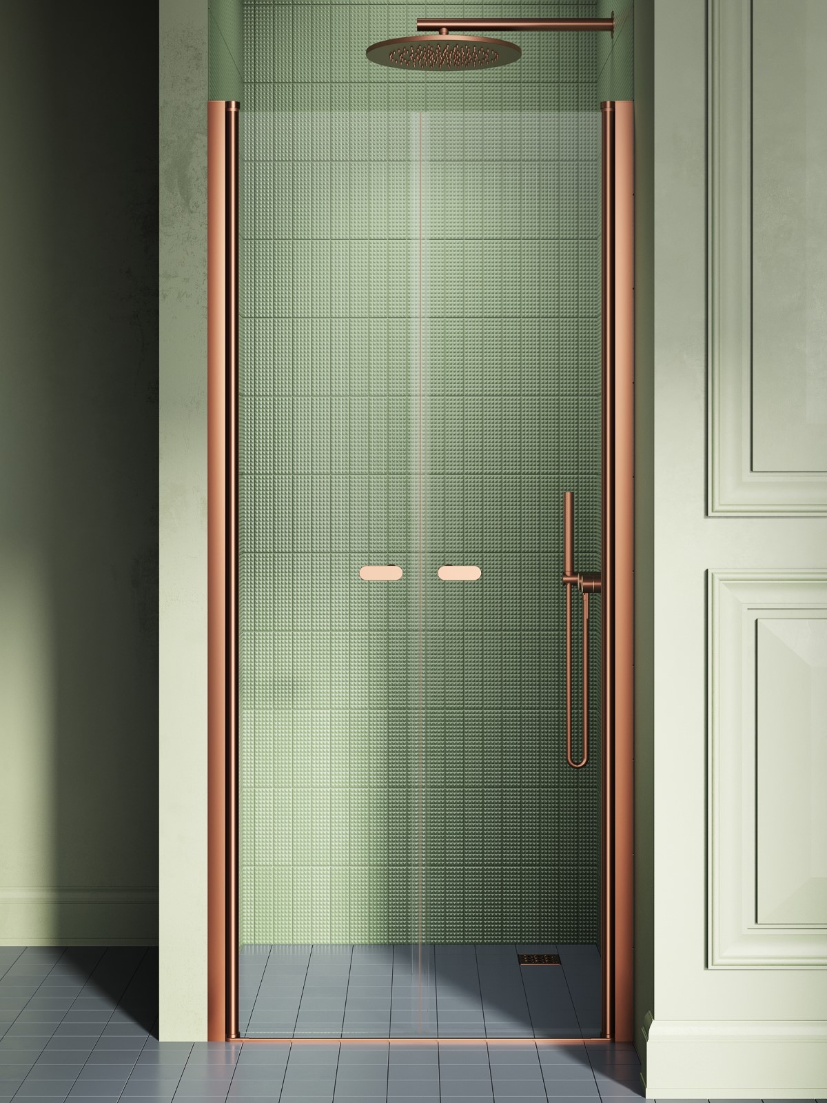 New Trendy New Soleo Copper Brushed sprchové dvere 120 cm výklopné medená brúsená/priehľadné sklo D-0498A