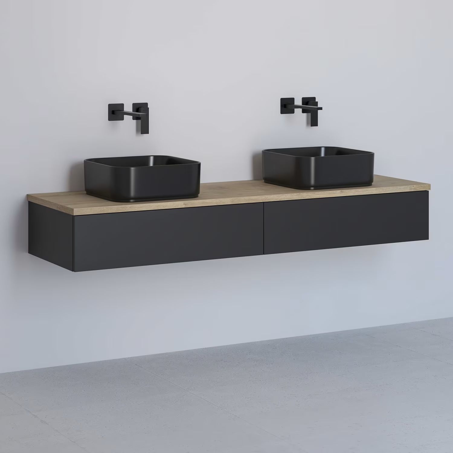 Kronenbach Cube skrinka s pracovnou doskou 161x48.7x23.5 cm závesná kúpeľňová skrinka pod umývadlo čierna-dub KBWTKOWT1612SMGH