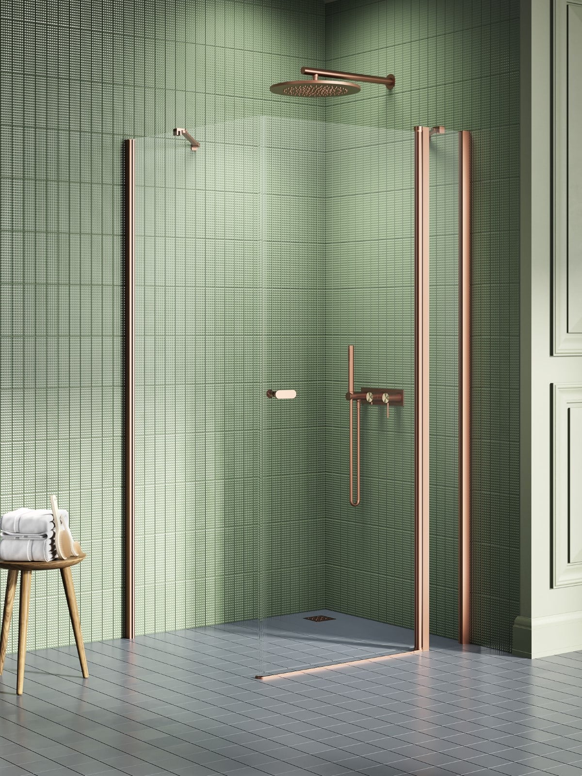 New Trendy New Soleo Copper Brushed sprchovací kút 110x110 cm obdĺžniková medená brúsené/priehľadné sklo K-1999