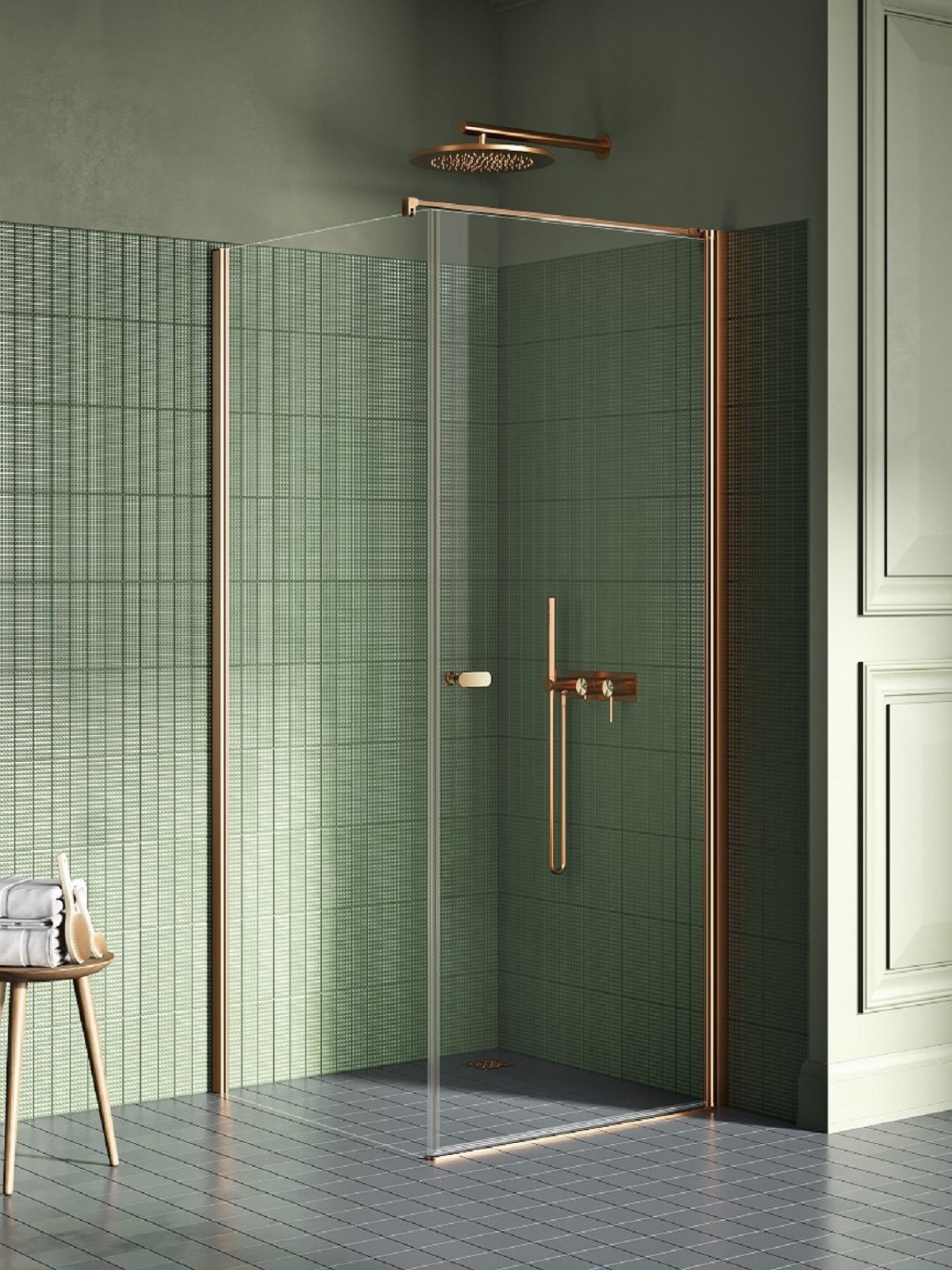 New Trendy New Soleo Copper Brushed sprchovací kút 90x80 cm štvorcová medená brúsené/priehľadné sklo K-2294-WP