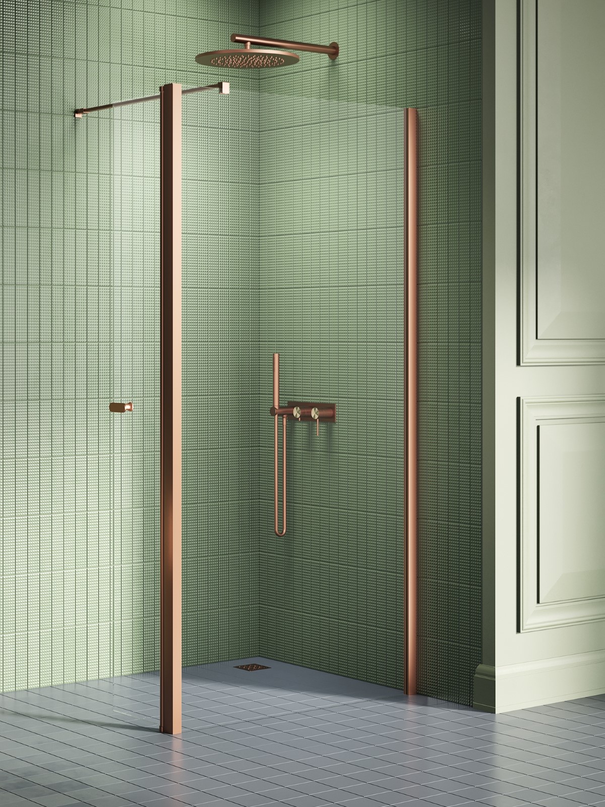 New Trendy New Soleo Copper Brushed stena sprchového kúta walk -in 80 cm medená brúsený/sklo priehľadné K-2115