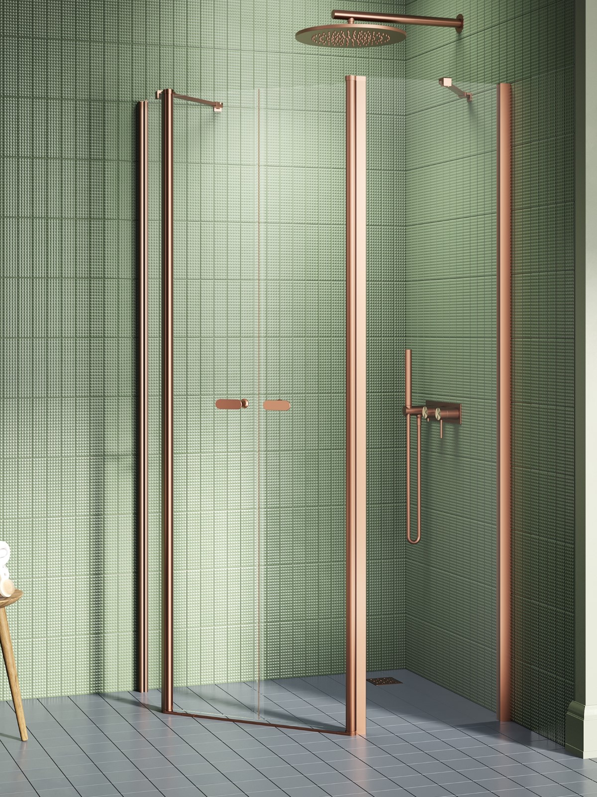 New Trendy New Soleo Copper Brushed sprchovací kút 100x80 cm medená brúsené/priehľadné sklo K-1706