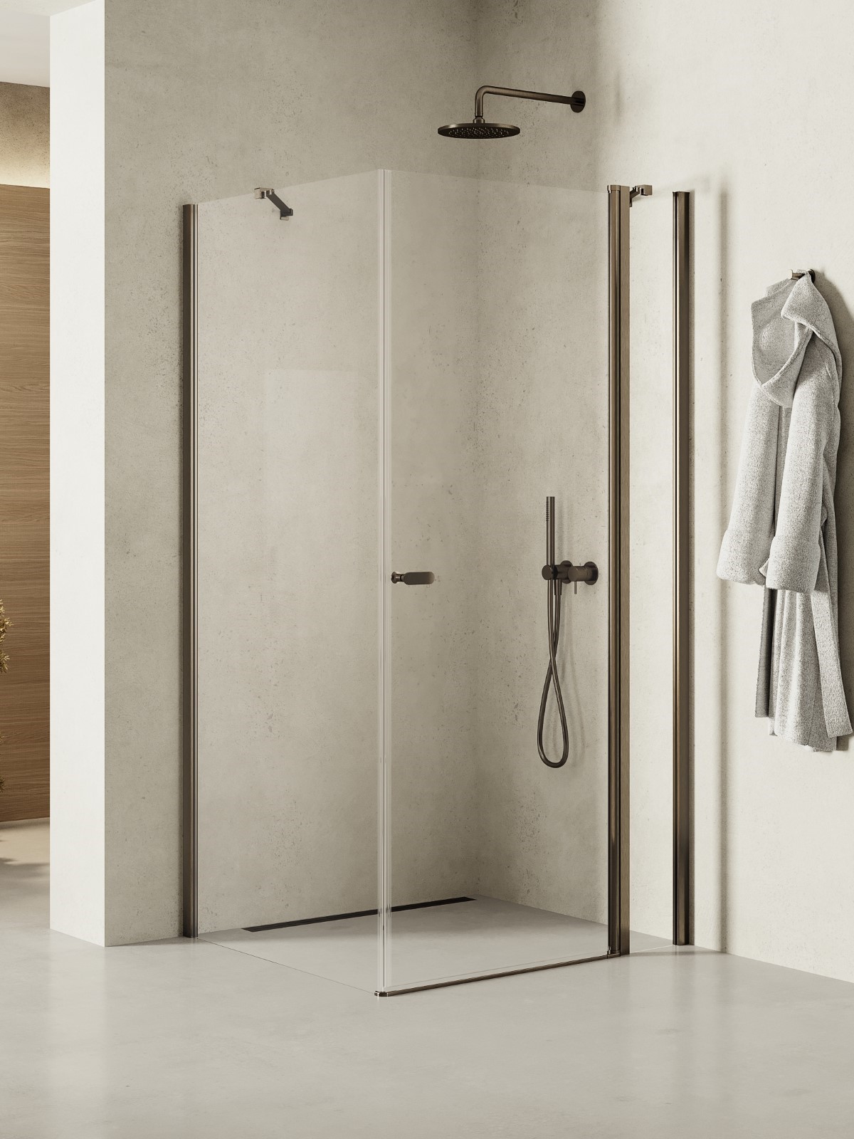 New Trendy New Soleo Gunmetal Brushed sprchovací kút 100x80 cm štvorcová grafitová brúsené/priehľadné sklo K-2156