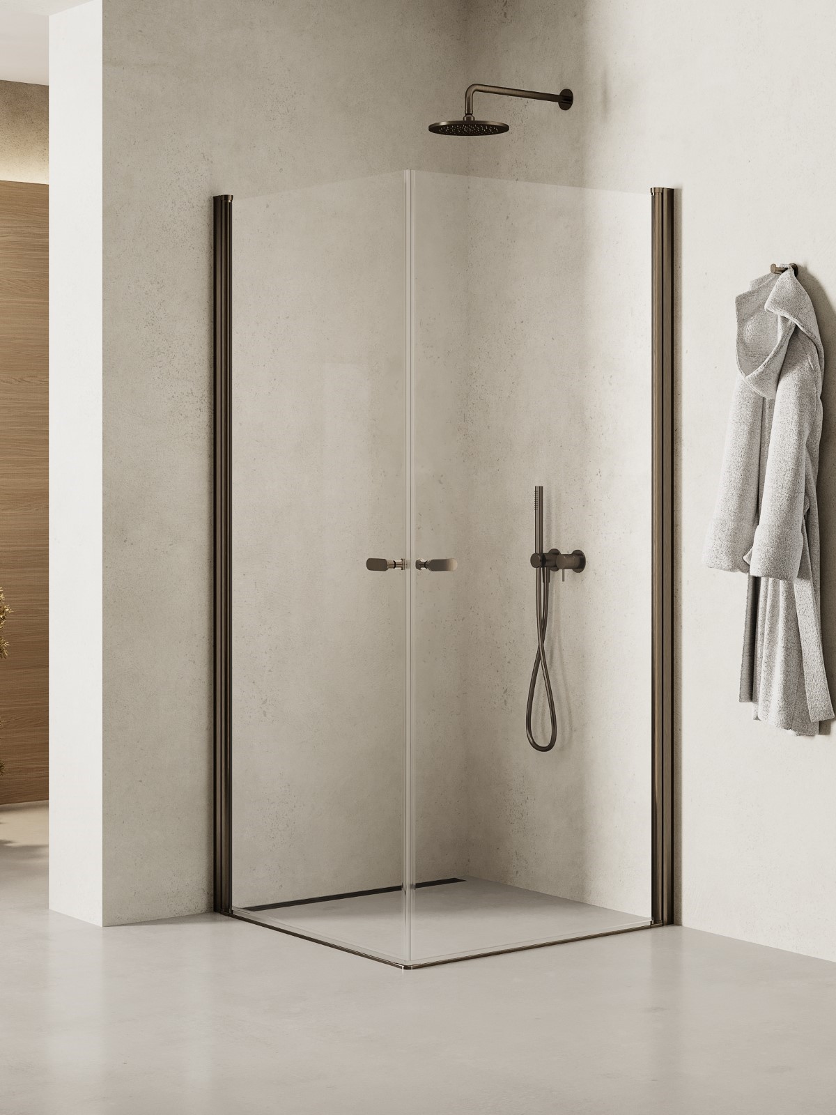 New Trendy New Soleo Gunmetal Brushed sprchovací kút 90x90 cm obdĺžniková grafitová brúsené/priehľadné sklo K-2180