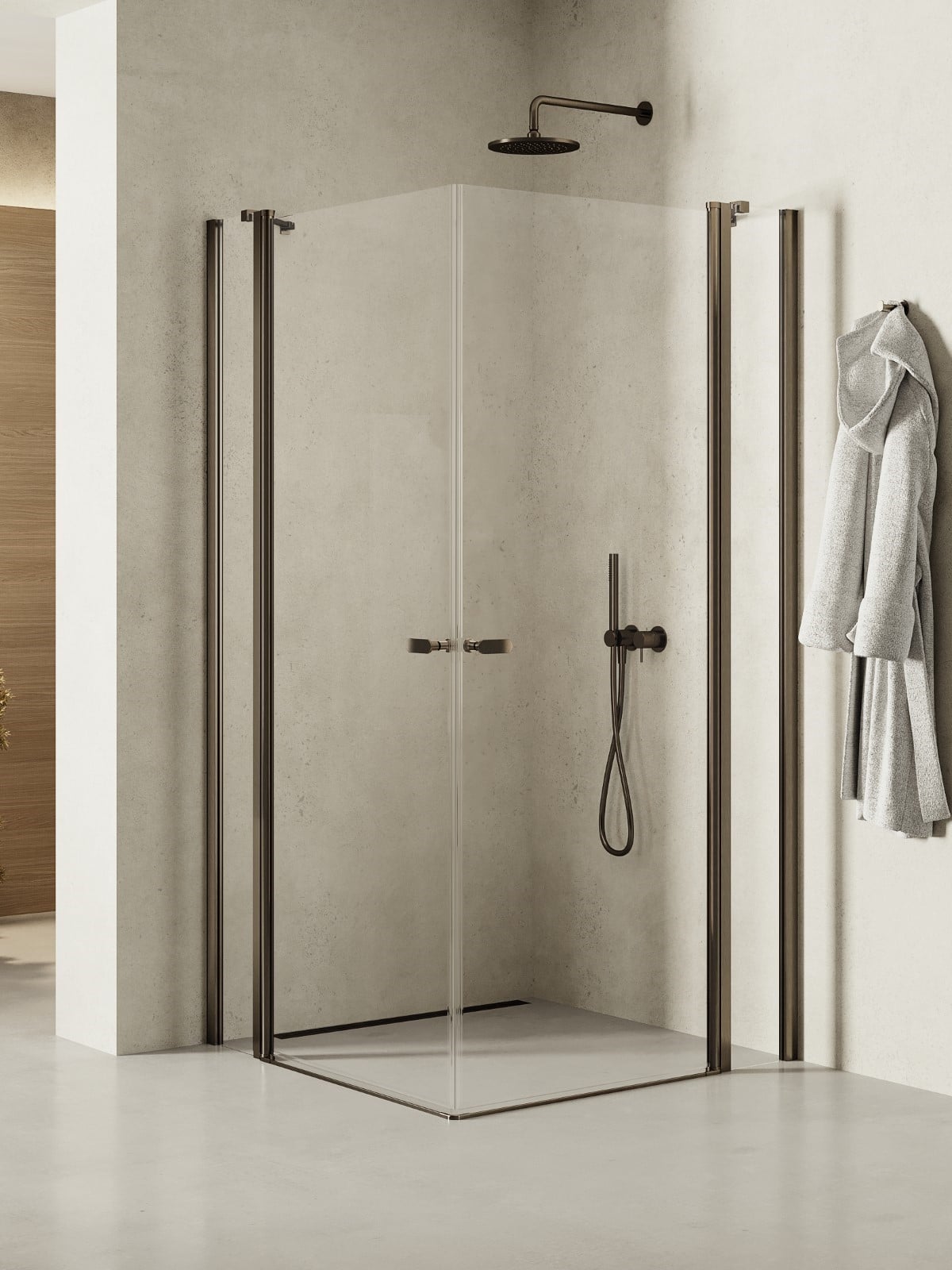New Trendy New Soleo Gunmetal Brushed sprchovací kút 110x110 cm obdĺžniková grafitová brúsené/priehľadné sklo K-2190