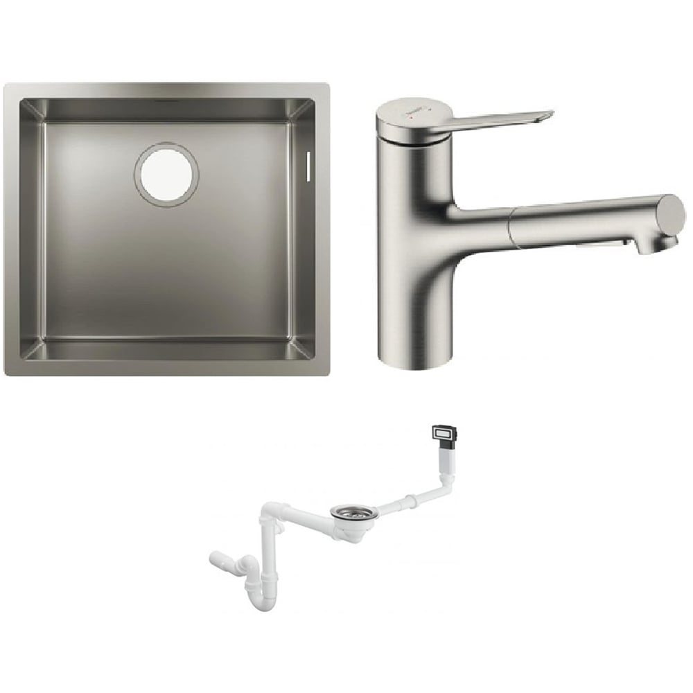 Súprava nerezový drez Hansgrohe S 71 43427800, kuchynská batéria Hansgrohe Zesis M33 74800800, 43921800