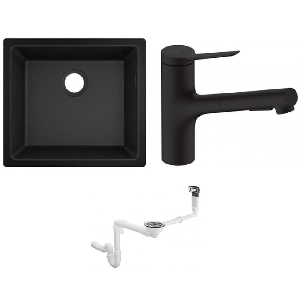 Súprava granitový drez Hansgrohe S 51 43431170, kuchynská batéria Hansgrohe Zesis M33 74800670, 43927000