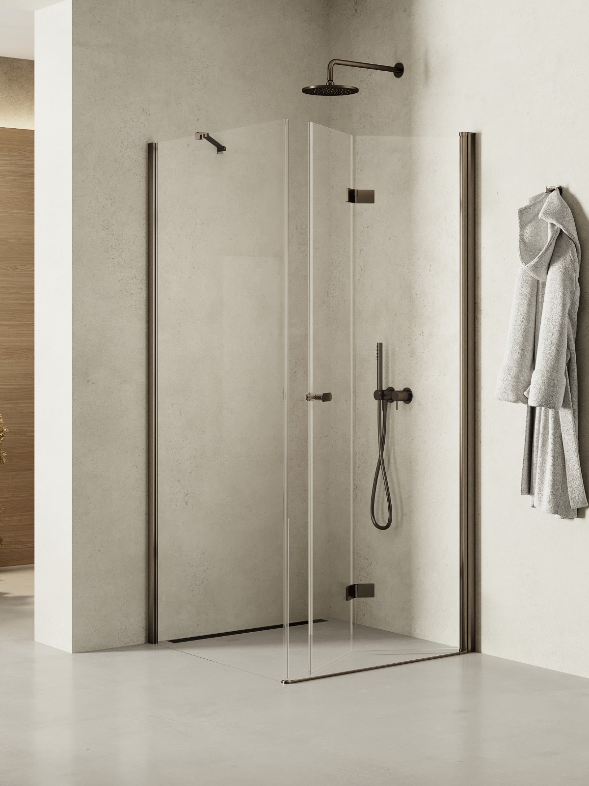 New Trendy New Soleo Gunmetal Brushed sprchovací kút 90x80 cm štvorcová grafitová brúsené/priehľadné sklo K-2230