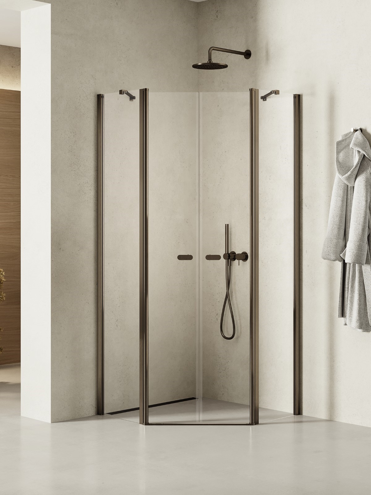 New Trendy New Soleo Gunmetal Brushed sprchovací kút 80x80 cm grafitová brúsené/priehľadné sklo K-1711