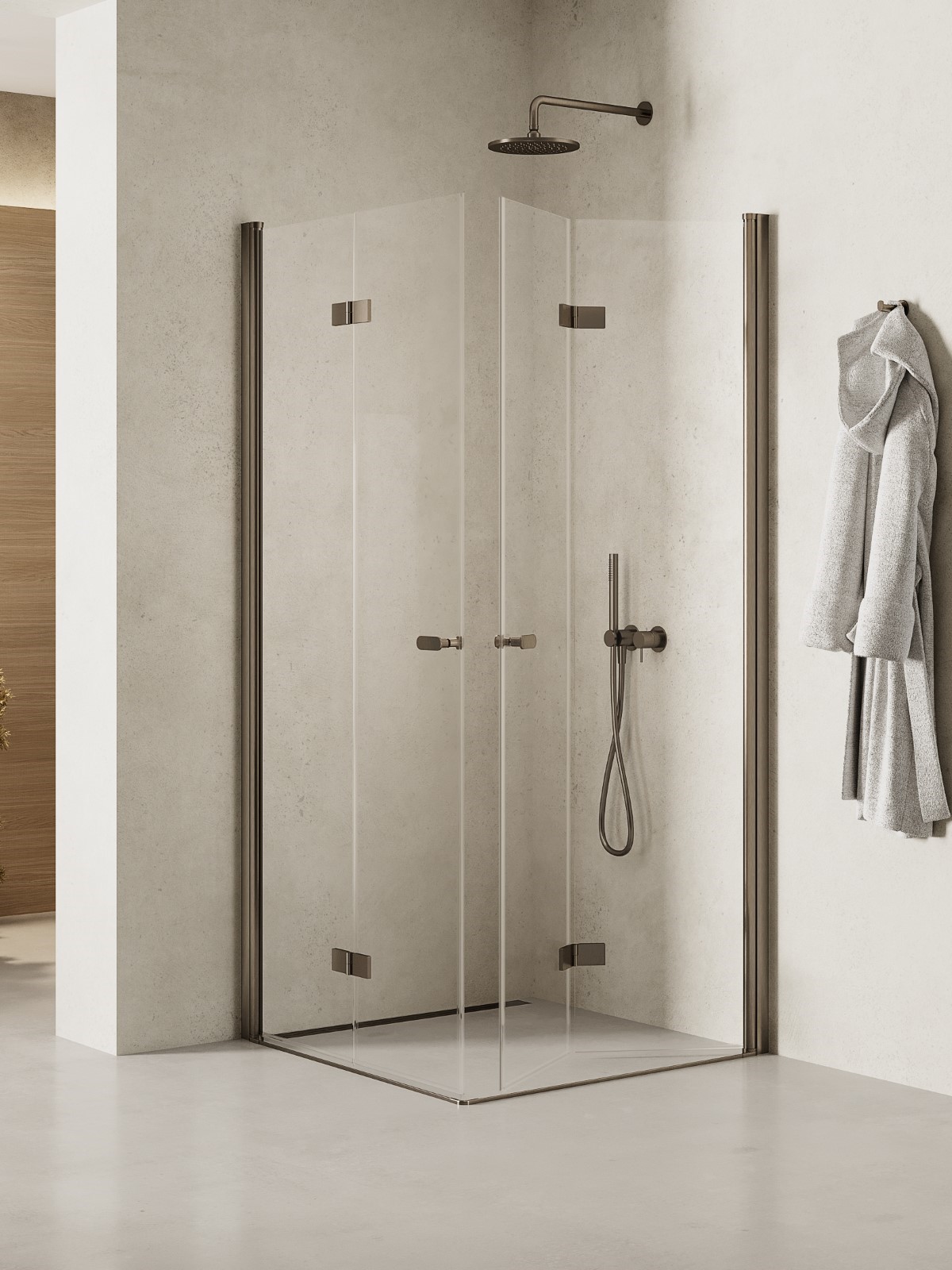 New Trendy New Soleo Gunmetal Brushed sprchovací kút 100x70 cm štvorcová grafitová brúsené/priehľadné sklo K-2244