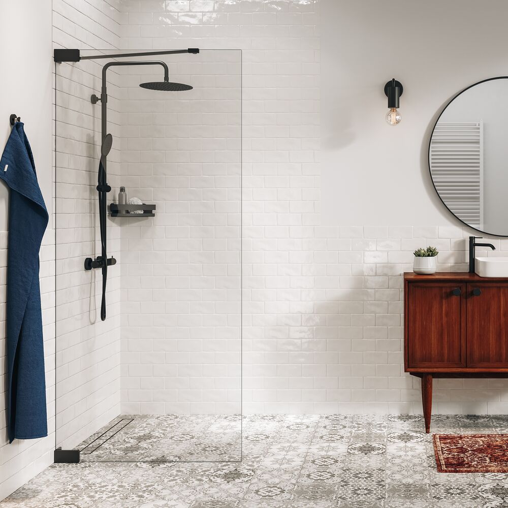 Sealskin Pure stena sprchového kúta walk -in 90 cm čierna matný/sklo priehľadné PU010906195100