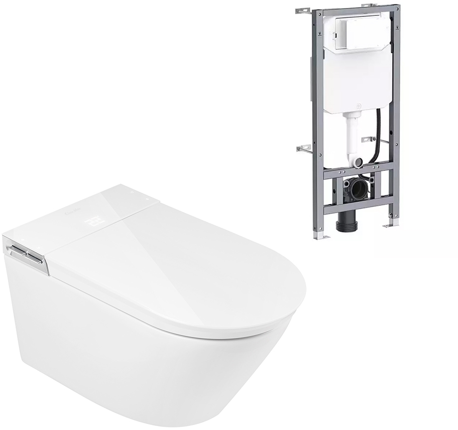 Clean Wave Breeze umyvacia toaleta s stojanom a tlačidlom závesná bez splachovacieho kruhu s vírivým splachovaním biela B700SET