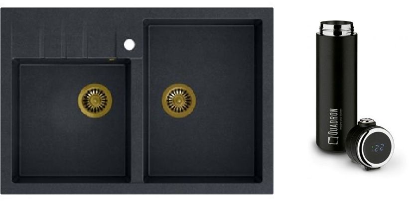 Súprava drez GraniteQ Quadron Bill HCQB9062U8_PVDG1, termohrnček Quadron M0051