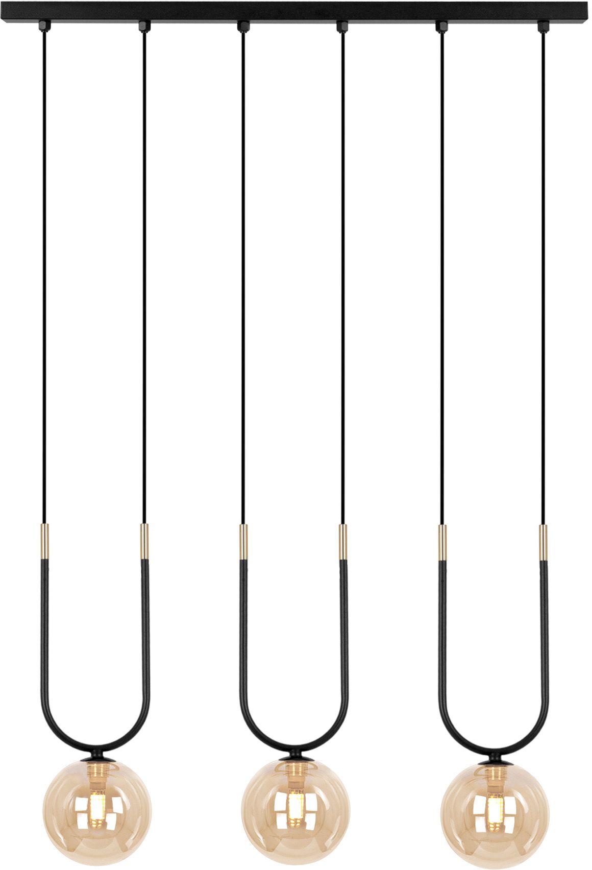 Kaja Goldi závesné svietidlo 3x10 W čierna-zlatá-jantárová K-5596