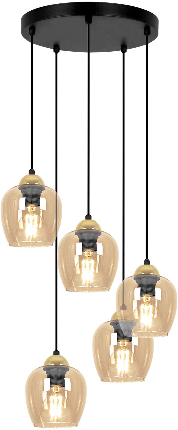 Kaja Tula závesné svietidlo 5x15 W čierna-zlatá-jantárová K-5607