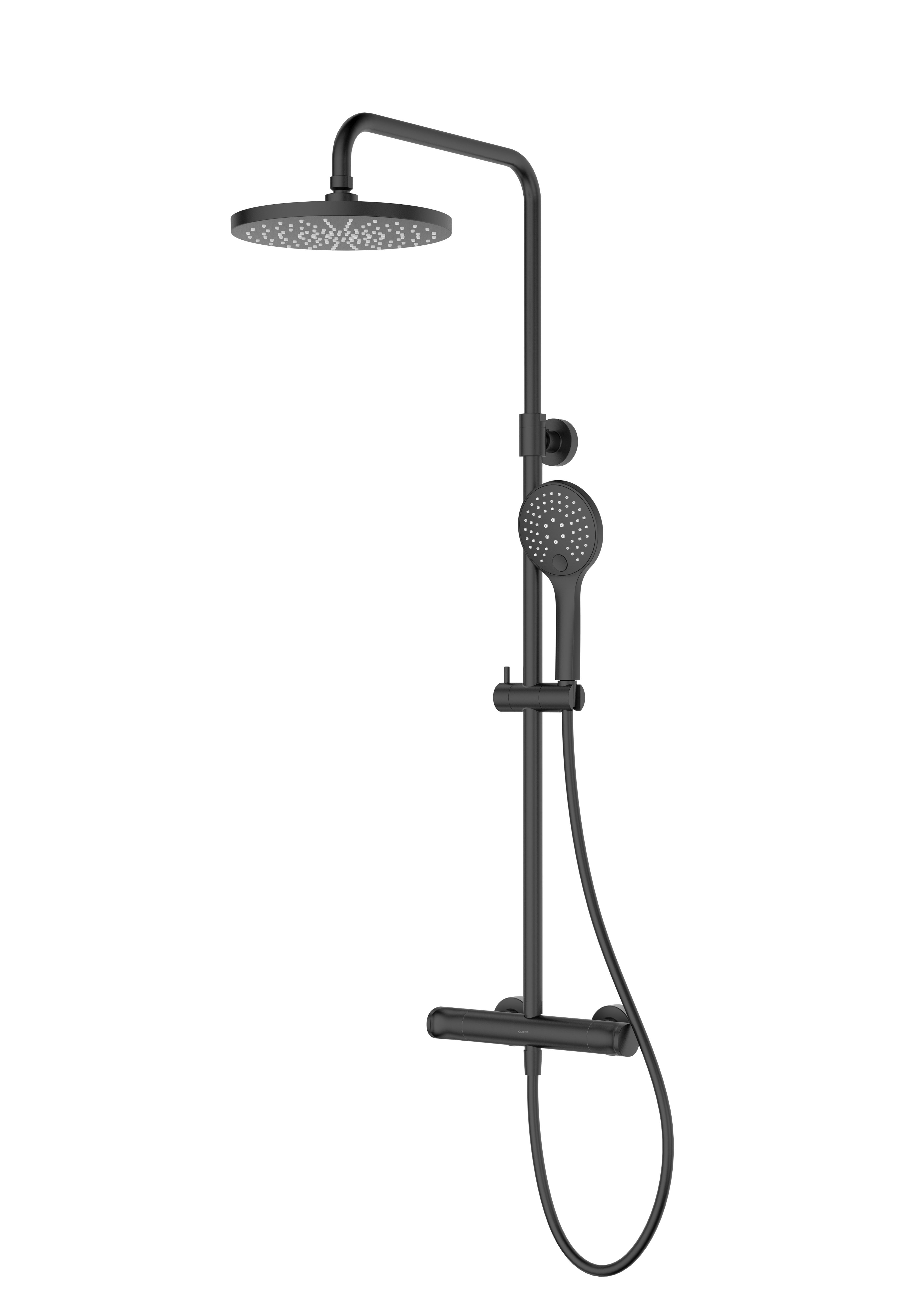 Oltens Vatten sprchová súprava nástenná s termostatom s dažďovou sprchou matná čierna 36505300