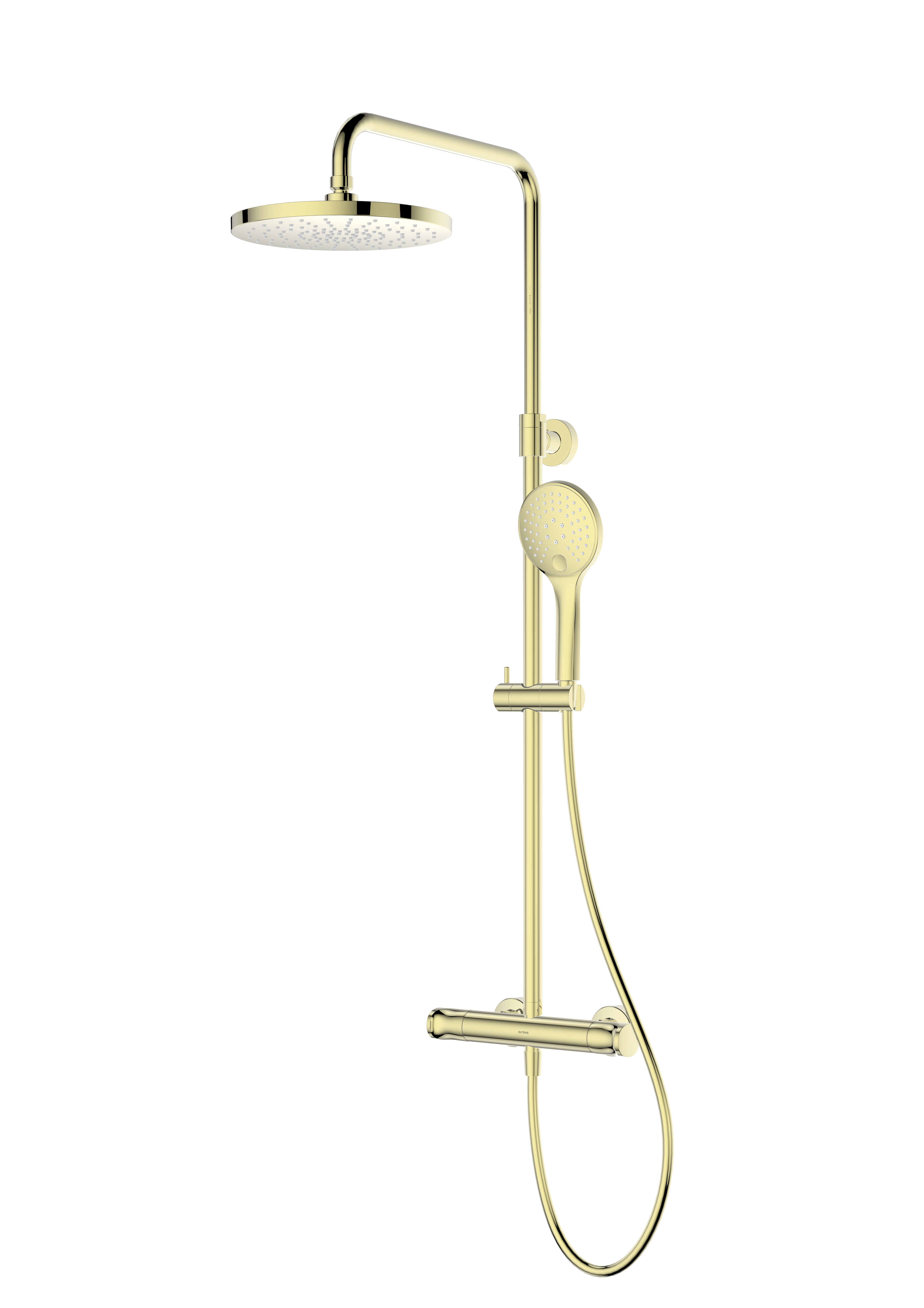 Oltens Vatten sprchová súprava nástenná s termostatom s dažďovou sprchou zlatý lesk 36505800