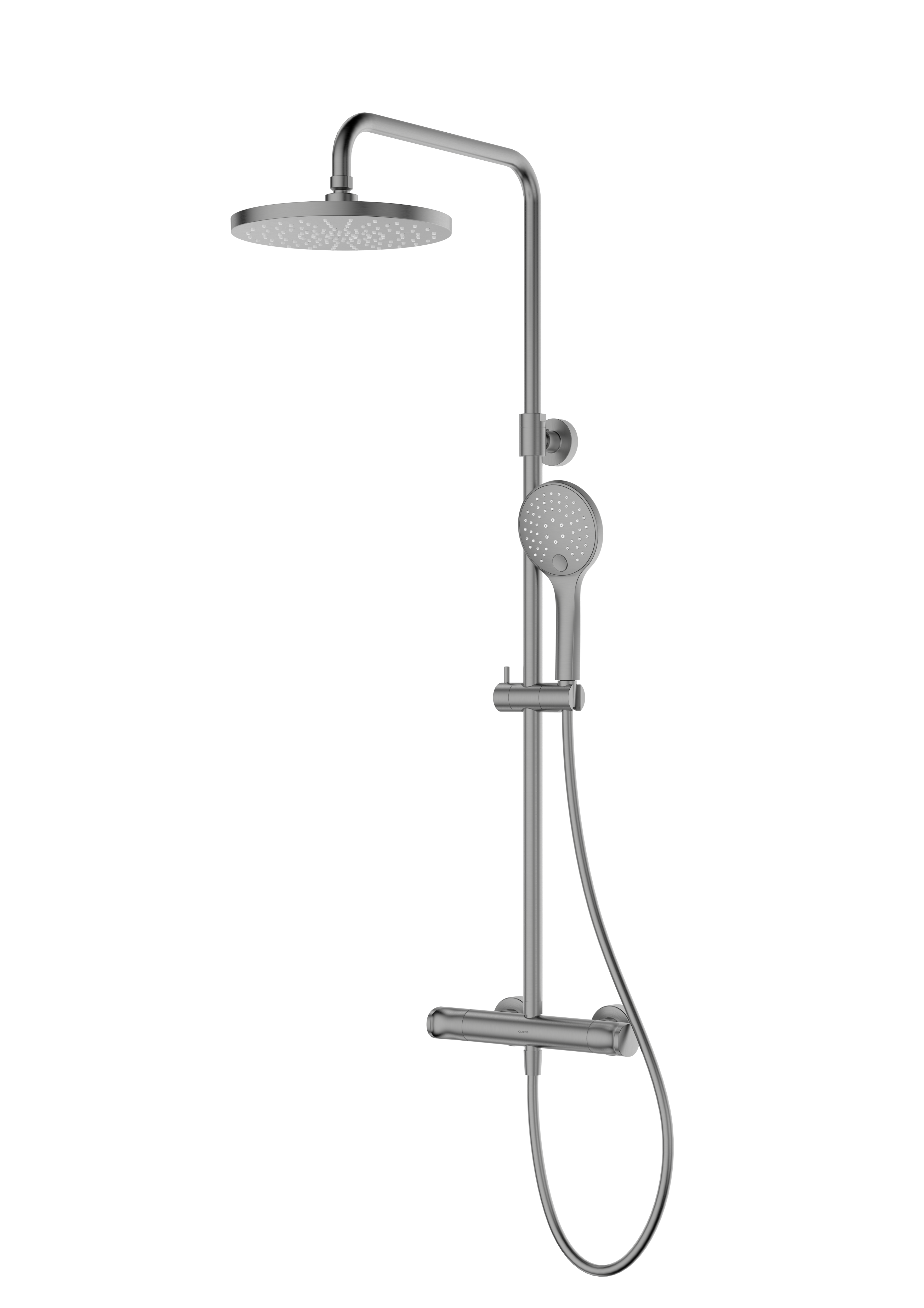 Oltens Vatten sprchová súprava nástenná s termostatom s dažďovou sprchou grafitová 36505400