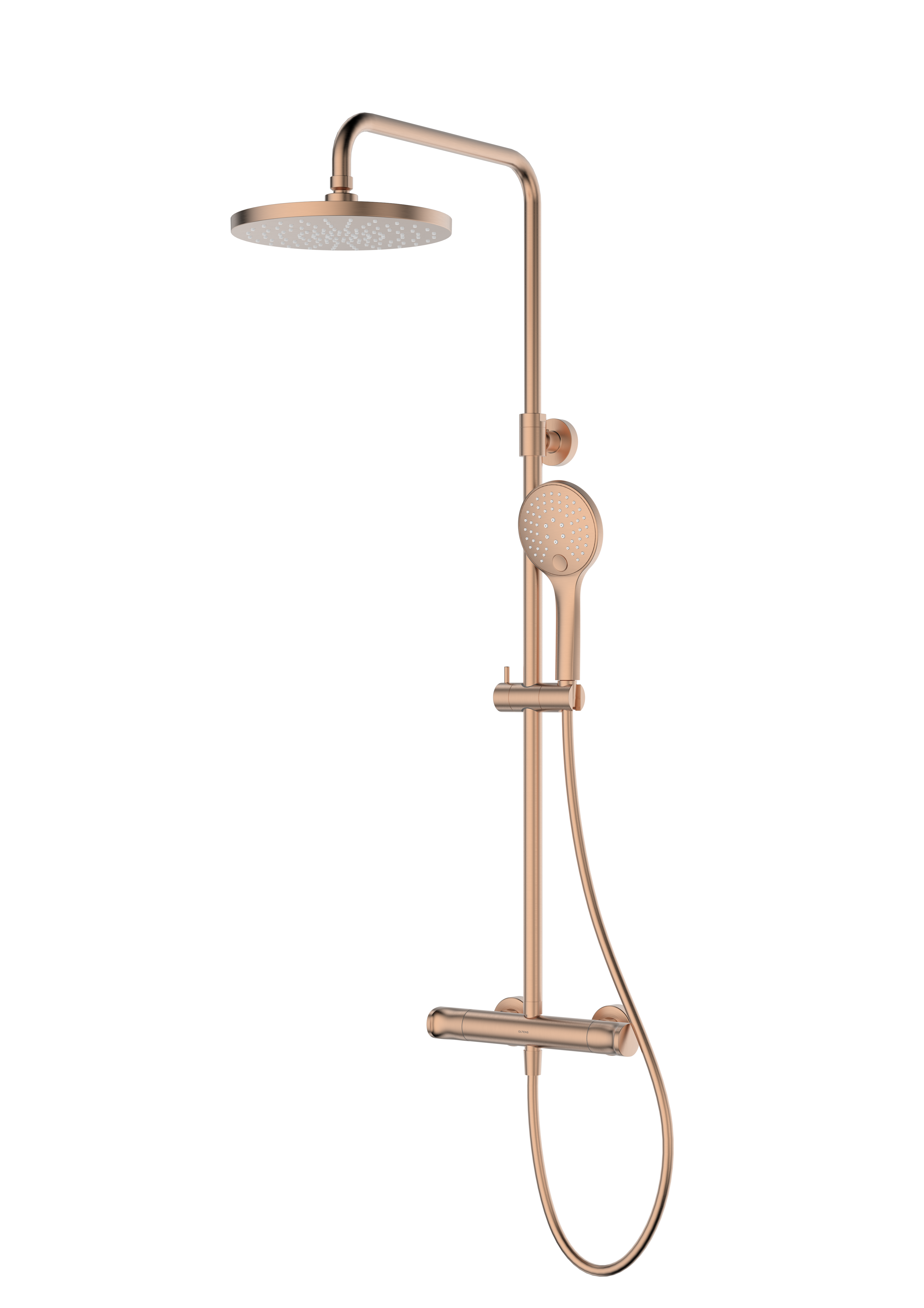 Oltens Vatten sprchová súprava nástenná s termostatom s dažďovou sprchou medená brúsené 36505610