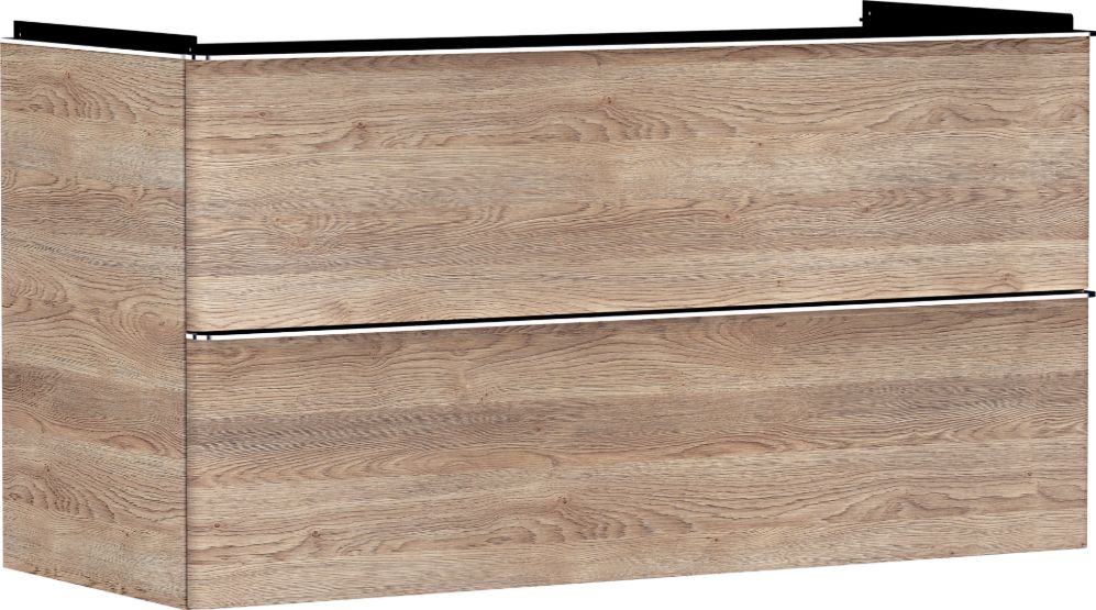 Hansgrohe Xelu Q skrinka 118x49.5x62.5 cm závesná kúpeľňová skrinka pod umývadlo dub-chrómová 54037000