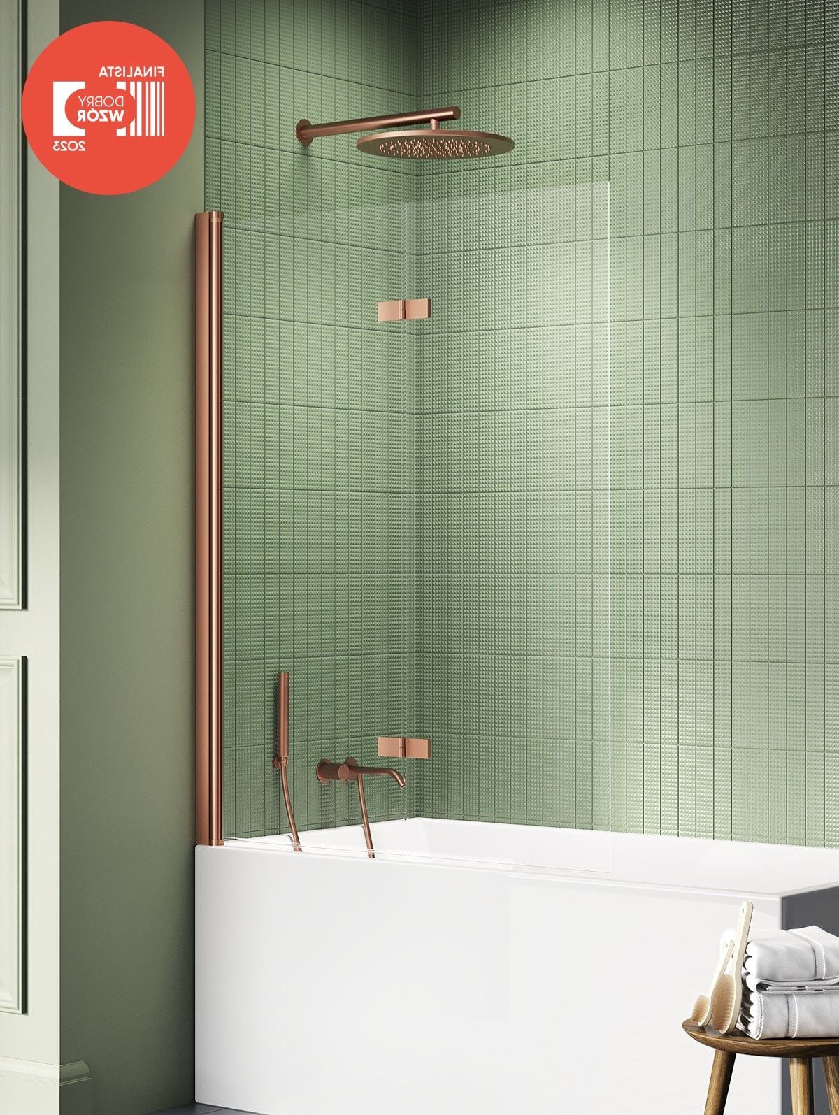 New Trendy New Soleo vaňová zástena 110 cm dvojdielny medená brúsené/číre sklo P-0137