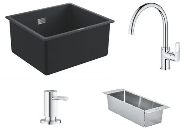 Súprava granitový drez Grohe K700 31653AP0, kuchynská batéria Grohe Bauloop 31368001, 40852SD0, 40535000